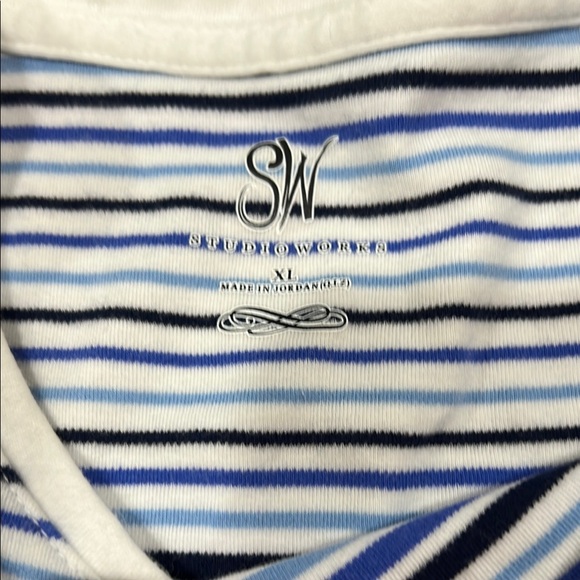 Studio Works Women's Blue and White Striped Tee - Picture 2 of 3